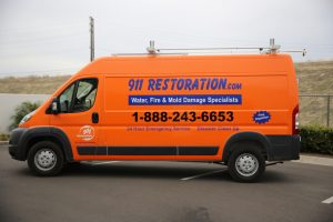 Fire Cleanup Vehicle on Route to a Job Site