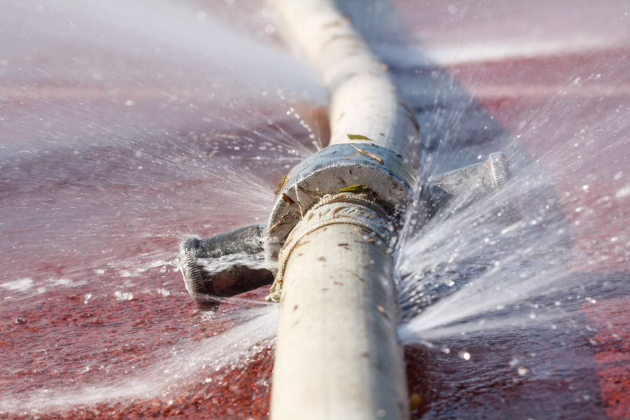 Burst pipe spraying water
